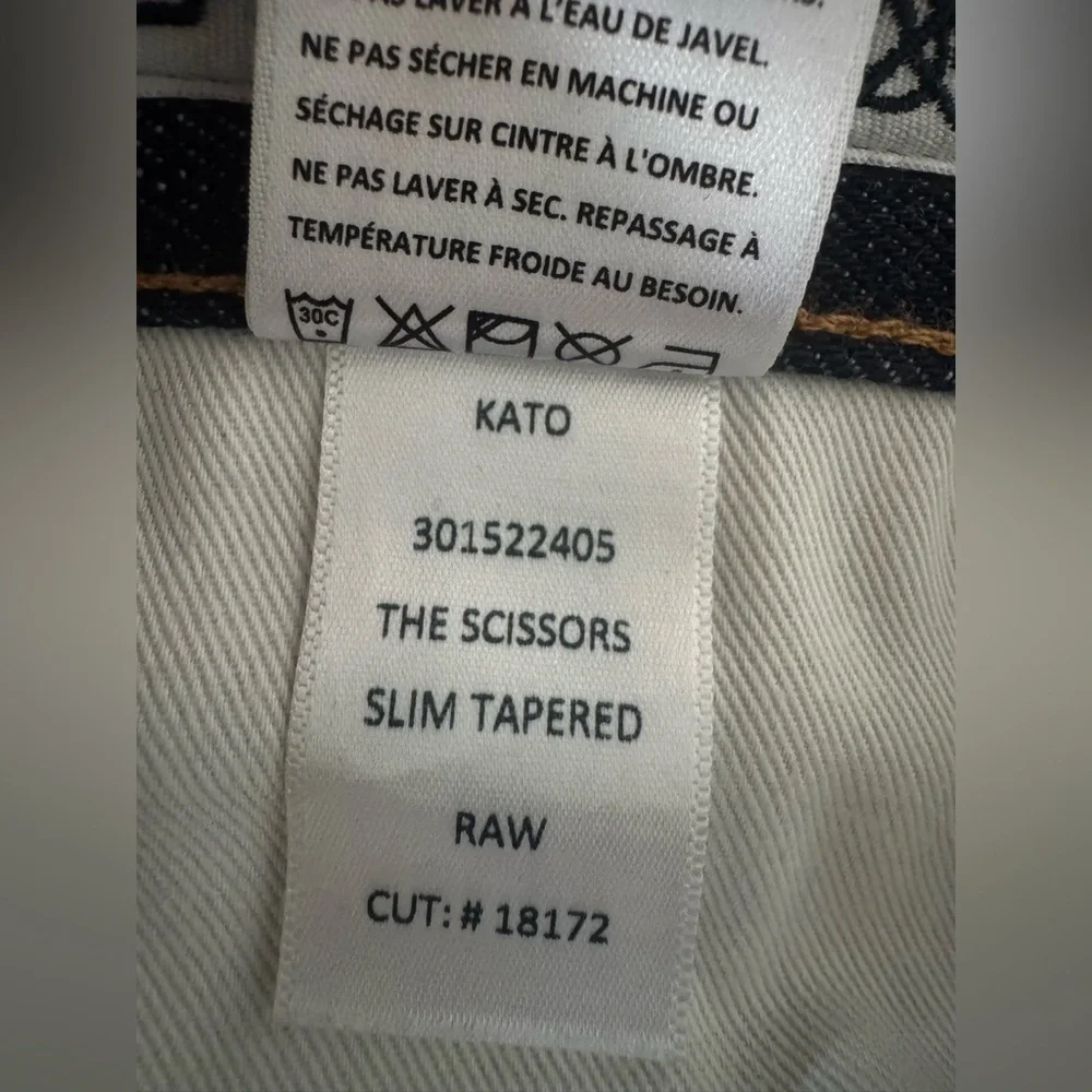 Hiroshi Kato Men’s Jeans size 29 ( 32x 26) Scissors slim tapered raw indigo